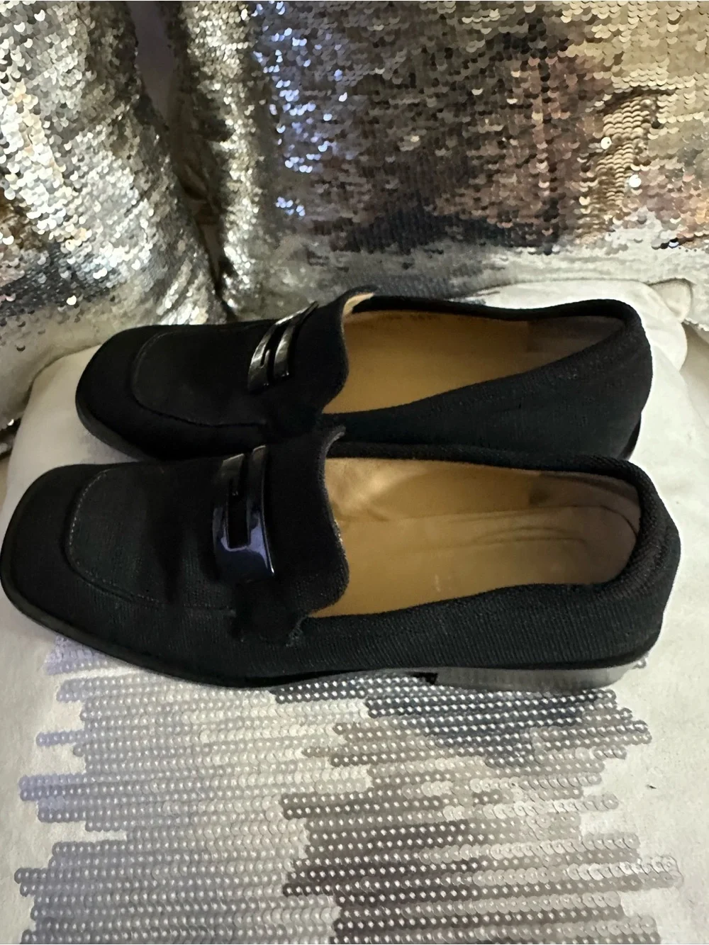 Gucci Black Slip-On Loafers with Dark Silver Buckle